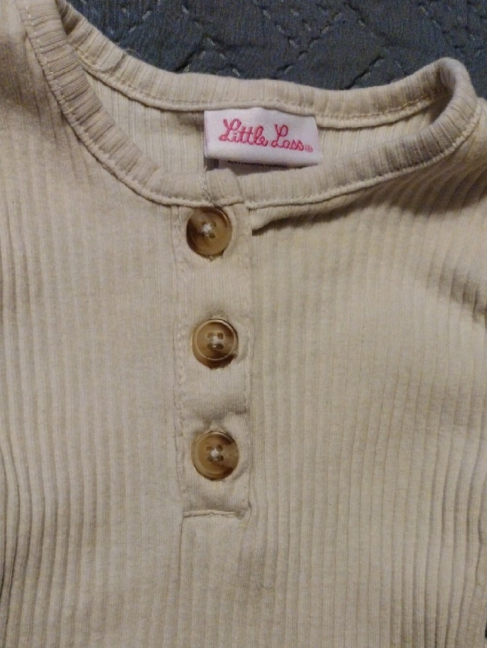 Denim Ruffle Overall Dress with Cream Ribbed Top - Picture 10 of 11